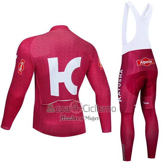 Katusha Alpecin Ropa Ciclismo Culotte Largo 2019 Mangas Largas Rojo